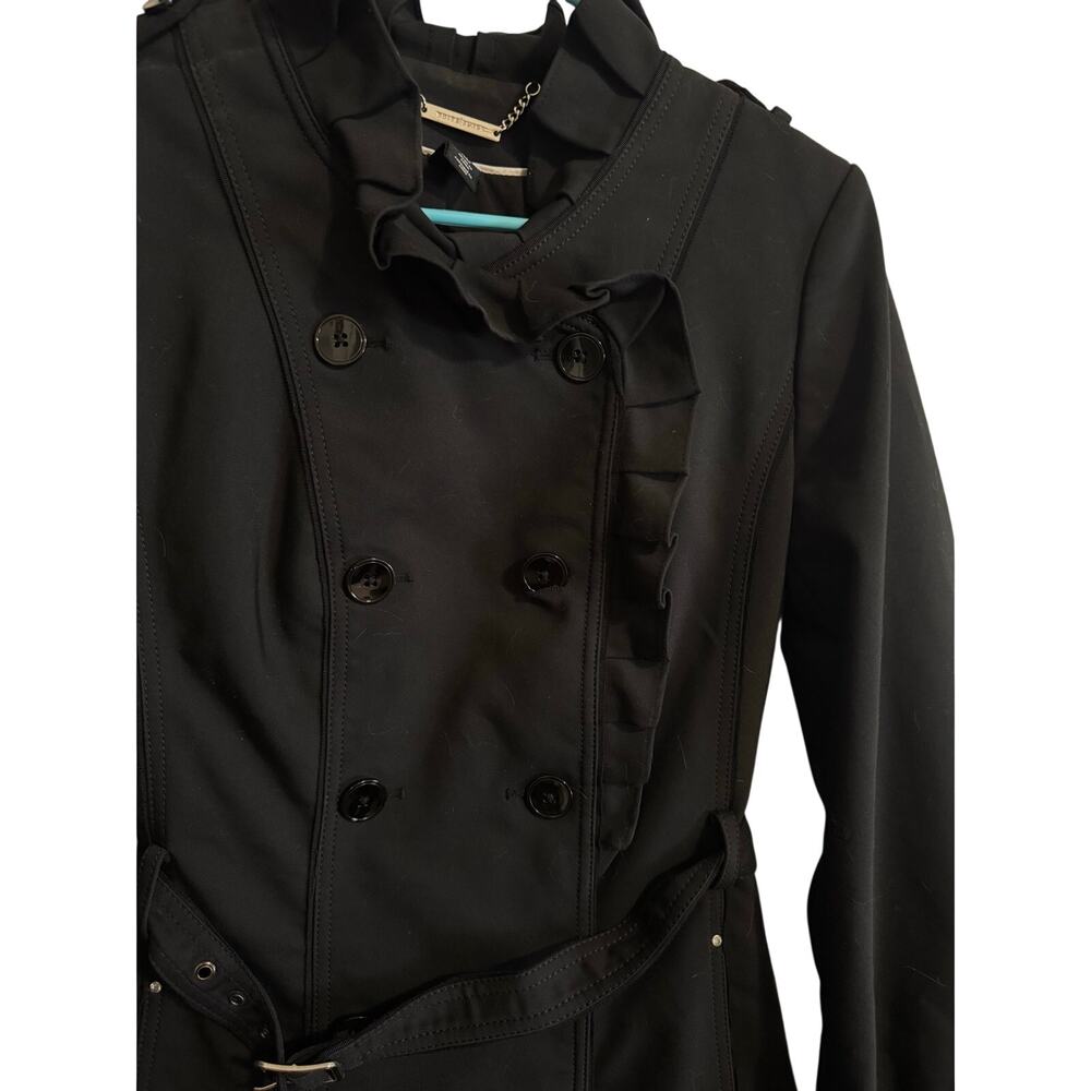 WHITE HOUSE BLACK MARKET BLACK RUFFLED TRENCH COAT MEDIUM - Picture 3 of 9